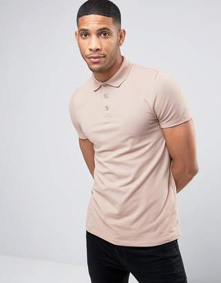 ASOS Muscle Pique Polo Shirt In Beige