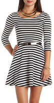 Thumbnail for your product : Charlotte Russe Gold-Belted Striped Skater Dress