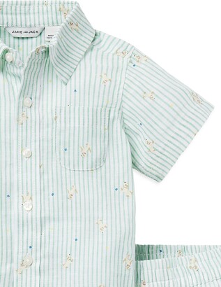 Janie and Jack Baby Boy's Linen-Cotton Puppy Print Shirt \u0026 Shorts Set -  Green - Size Newborn - ShopStyle