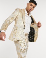 Thumbnail for your product : Twisted Tailor suit jacket with gold floral flock in champagne
