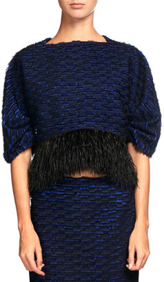 Proenza Schouler Feather-Embellished Pencil Skirt, Blue/Black