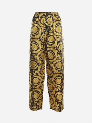 gold silk pants