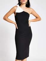 Thumbnail for your product : River Island One Shoulder Bow Bodycon Midi Dress - Black