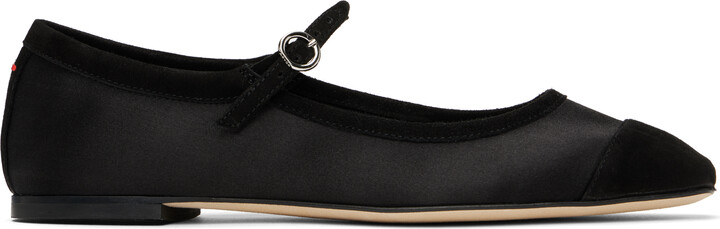 AEYDĒ Black Uma Satin Toe-Cap Ballerina Flats