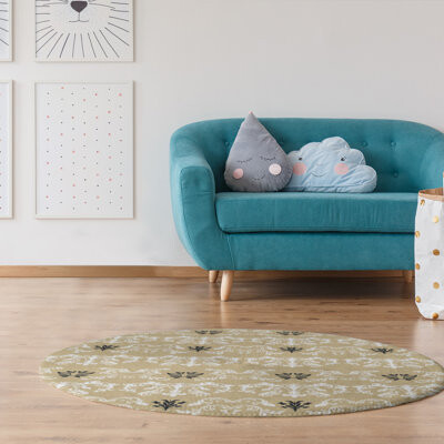 East Urban Home Round Football Baroque Pattern Damask Gold Area Rug