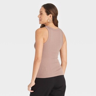 Women's Slim Fit Ribbed High Neck Tank Top - A New Day™Tan M
