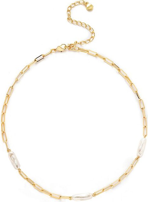 Roman 14k Gold Plated Glass Simulated Baroque Elongated Pearl Necklace