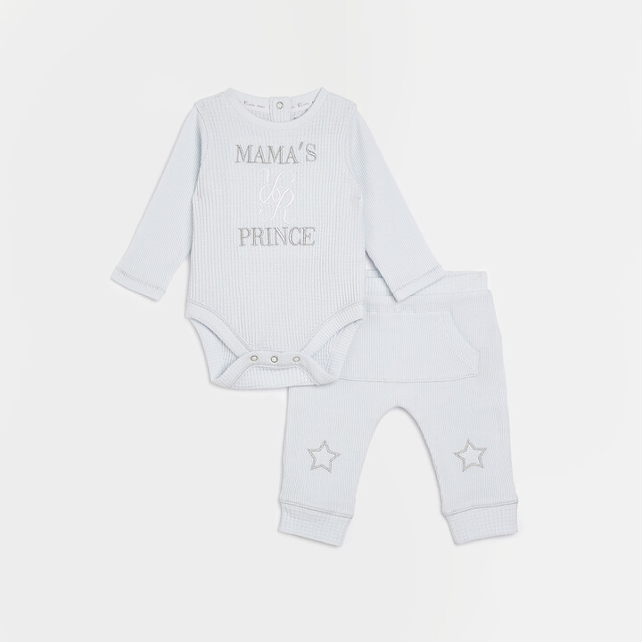 River Island Baby Boys Blue 'Mama'S Prince' Waffle Outfit ShopStyle