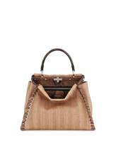 Thumbnail for your product : Fendi Peekaboo Medium Straw & Python Whipstitch Satchel Bag, Natural/Brown