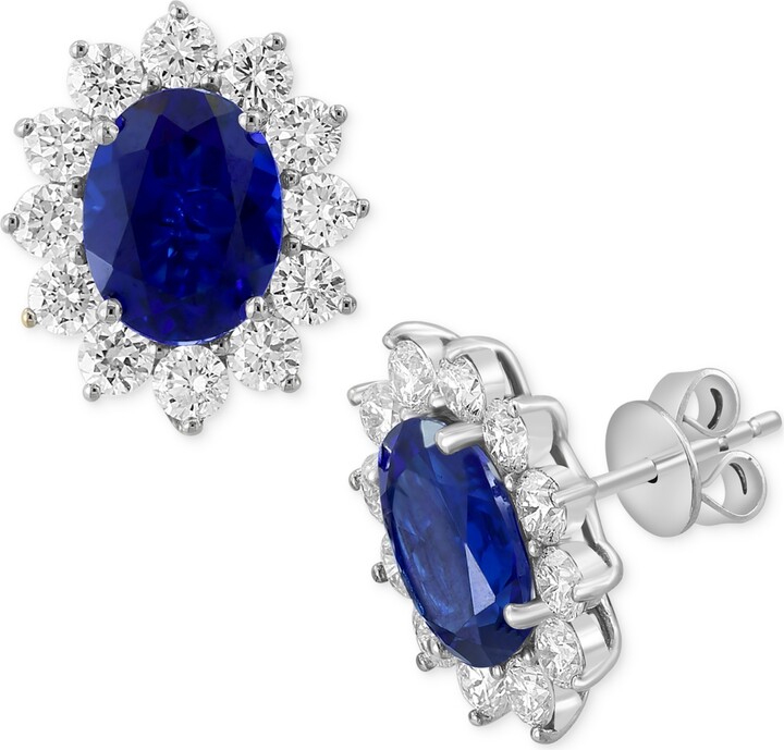 Effy Lab Grown Sapphire (3-3/4 ct. t.w.) & Lab Grown Diamond (1-5/8 ct. t.w.) Halo Stud Earrings in 14k White Gold