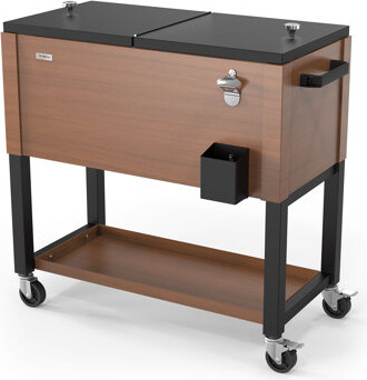 Winado 80 QT Brown Wood Grain Patio Cooler Cart