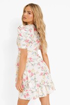 Thumbnail for your product : boohoo Floral Wrap Ruffle Tea Dress