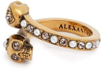 Alexander McQueen Skull Faux Pearl And Crystal Embellished Ring - Womens - Gold