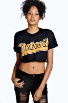 Thumbnail for your product : boohoo Beckie Detroit Roll Back Crop Slogan Tee