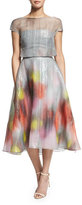 Thumbnail for your product : Lela Rose Watercolor Short-Sleeve Backless Dress, Multi Colors