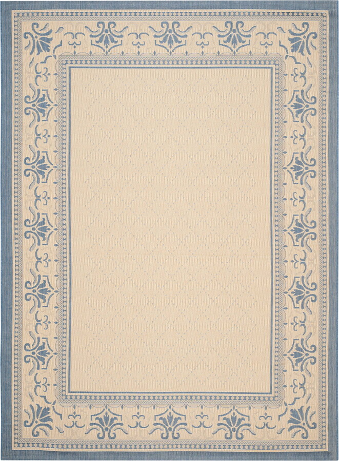 SAFAVIEH Courtyard Eva Traditional Indoor/Outdoor Area Rug, 9' x 12', Natural/Blue