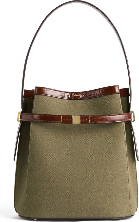 Totême Belted Leather-Trimmed Canvas Bucket Bag
