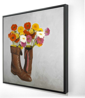 Begin Edition International Inc. Boots with Daisies Flowers - Framed Canvas Home Decor