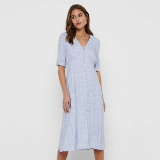 Only Buttoned Midi Dress with Short Sleeves