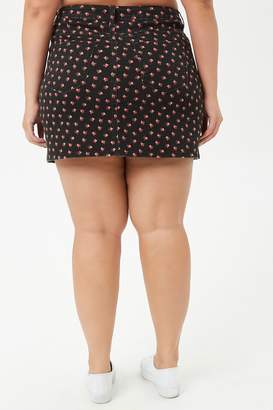 Forever 21 Plus Size Rose Print Denim Mini Skirt