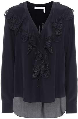 Chloé Lace-trimmed silk top