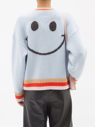 JoosTricot Smiley Stripe-trim Knitted Cardigan - Blue