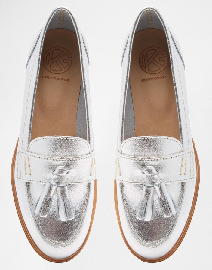 KG by Kurt Geiger Kola Silver Leather Loafer Flat Shoes - ShopStyle
