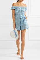Thumbnail for your product : Miguelina Magda Broderie Anglaise Ginham Cotton Playsuit - Light blue