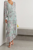 Thumbnail for your product : LoveShackFancy Carrillo Asymmetric Shirred Floral-print Georgette Dress - Sky blue