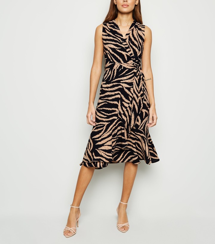New Look Mela Tiger Print Wrap Front Midi Dress - ShopStyle