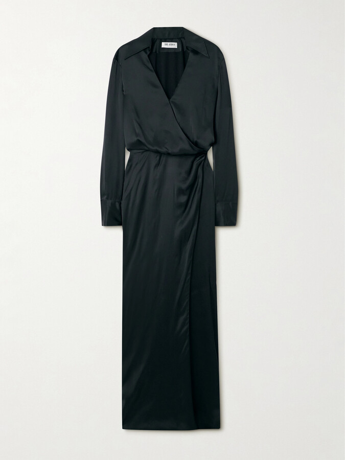 ATTICO Satin Maxi Wrap Dress - Black