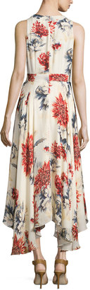 Haute Hippie Sleeveless Lace-Up Floral Silk Midi Dress, Lincoln