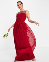 Thumbnail for your product : Little Mistress Bridesmaid embellishmed sweetheart maxi dress in red