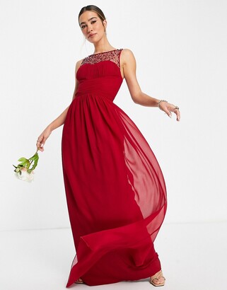Little Mistress Bridesmaid embellishmed sweetheart maxi dress in red