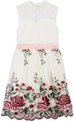 Speechless Rose Embroidered Fit & Flare Dress, Big Girls