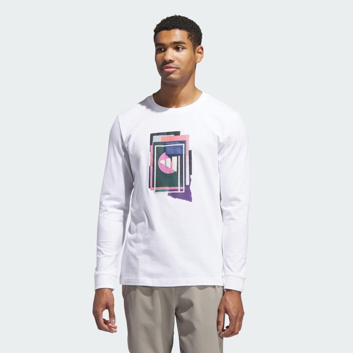 adidas Beyond The Course Graphic Long Sleeve Tee White S Mens