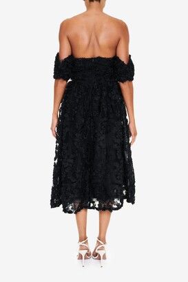 True Decadence Black 3D Floral Midi Dress