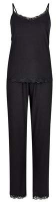 Dorothy Perkins Womens Black Lace Trim Vest Cotton Mix Set, Black