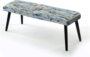 Design Art Scandinavian Winter Landscape - Floral Upholstered Black Bench