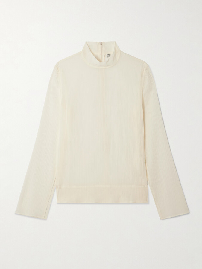 Totême Cotton And Silk-blend Crepon Turtleneck Blouse - Ecru