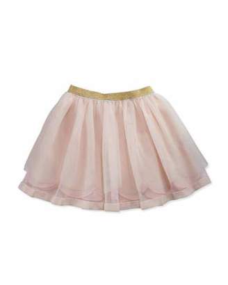 Billieblush Scalloped Tulle Skirt w/ Metallic Waist, Light Pink, Size 12-18 Months