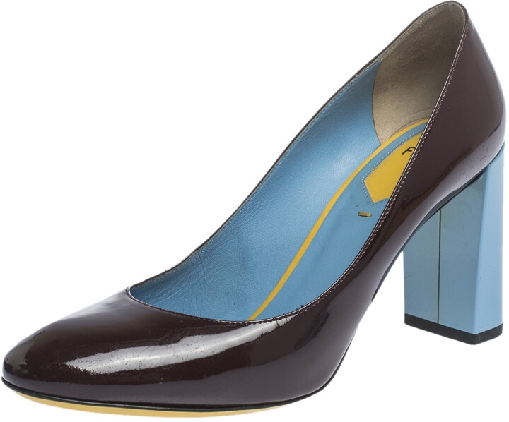 burgundy low block heels