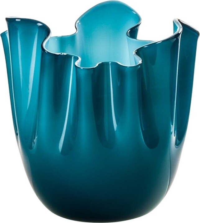 Fulvio Bianconi & Paolo Venini 21st Century Fazzoletto Large Glass Vase In Aquamarine/horizon
