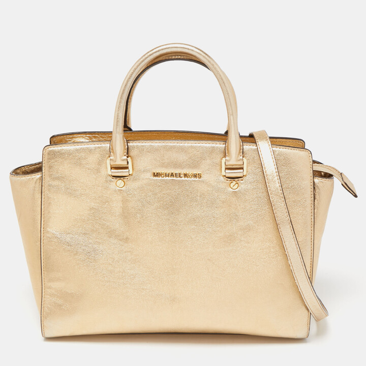 MICHAEL KORS SPEEDY Handbag Purse Gold Metallic Pre Owned Authentic $50.00  - PicClick