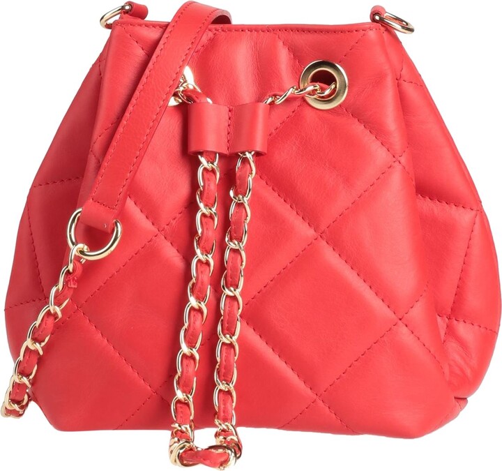 chanel red bucket bag leather