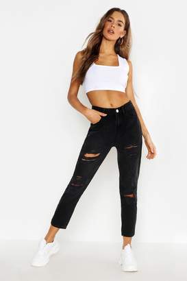boohoo Mid Rise All Over Rip Boyfriend Jeans