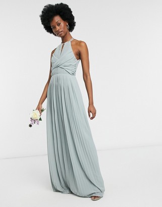 TFNC bridesmaid pleated wrap detail maxi dress in navy