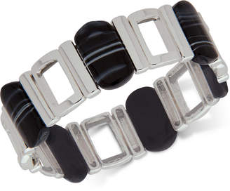 Nine West Silver-Tone Black Stone Stretch Bracelet