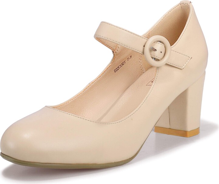 IDIFU Women's Candy Dress Mary Jane Shoes Low Block Heels Closed