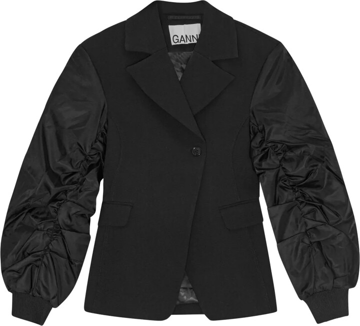 Ganni Contrast-Sleeve Blazer